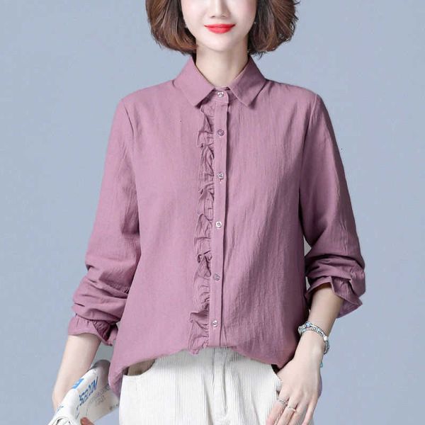 

women's blouses & shirts autumn fashion women long sleeve loose all-matched casual turn-down collar cotton line gtn1, White