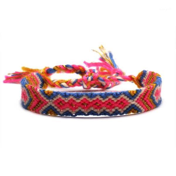 

charm bracelets boho multicolored embroidery string woven friendship bracelet women red blue pink white handcrafted aztec wayuu jewelry pres, Golden;silver