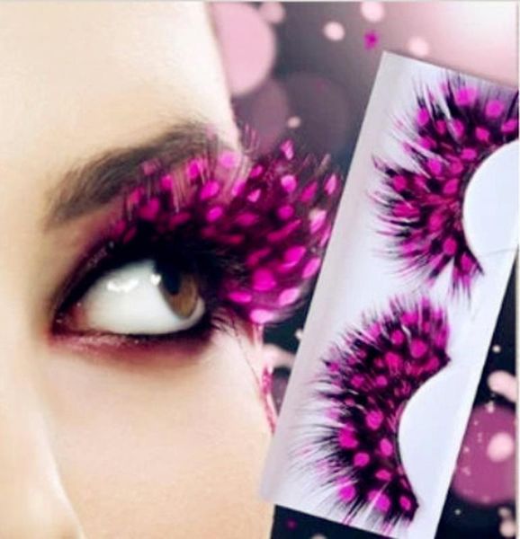 

pair feather dot false eyelashes party nightclub makeup eye lash halloween xmas show masquerade natural colorful 4 colors1