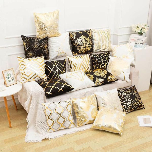 

pillow case bronzing cushion cover gold foil printed geometric throw decorative