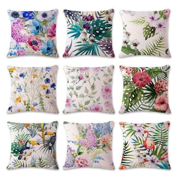 

decorative throw pillowcase bird green leave cotton linen cushion cover flower for sofa decor travel pillow covers cushion/decorative
