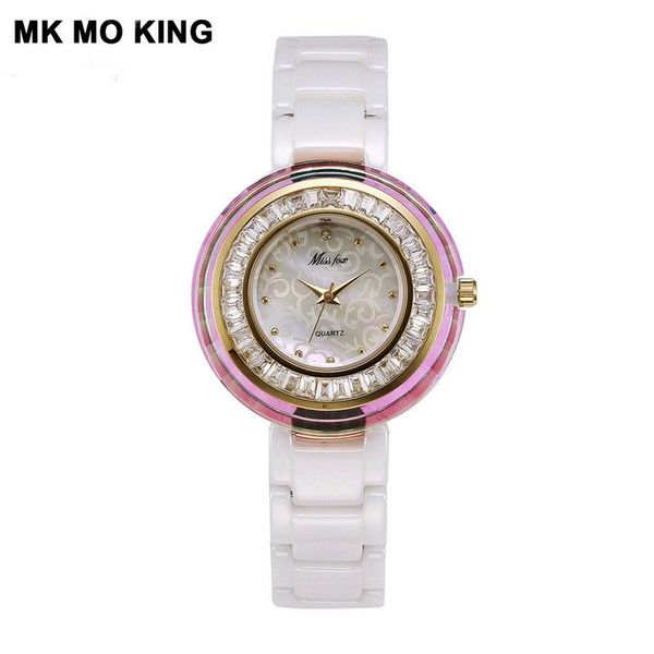 

wristwatches luxury watch for women fashion quartz crystal circle simple and casual white ceramic watches relogio feminino gifts, Slivery;brown