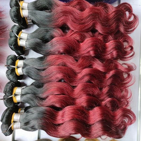 I capelli umani brasiliani dell'onda del corpo di Borgogna di modo di stile grazioso sexy tesse il colore di ombre di due toni di 4pcs