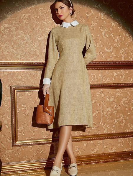 

contrast collar a-line dress p03z#, Black;gray