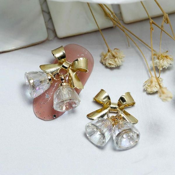 

nail art decorations 1pcs year nails crystal bells pendant christmas gold alloy bowknot jewelry 3d charms manicure tools, Silver;gold