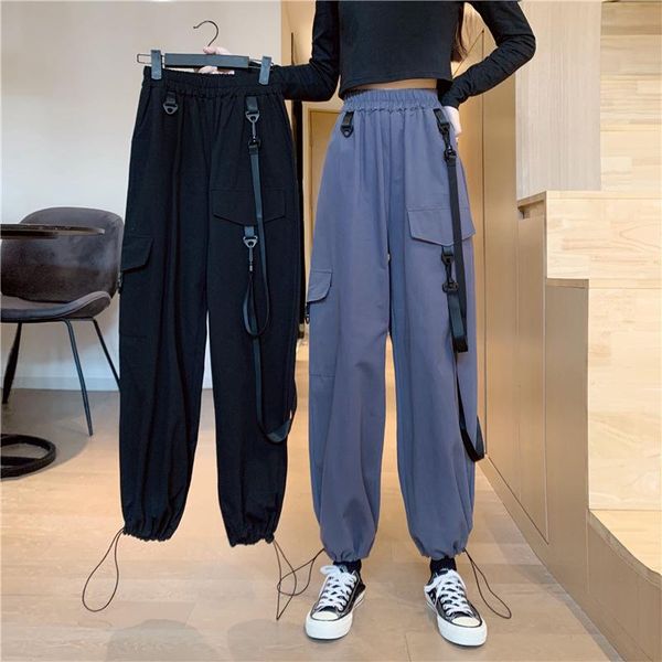 

women's pants & capris 2021 streetwear cargo women casual joggers black high waist loose female trousers korean style ladies, Black;white