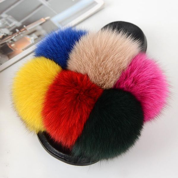 

fur slippers luxury fluffy home outdoor shoes multicolors fashion slide 2021, Black