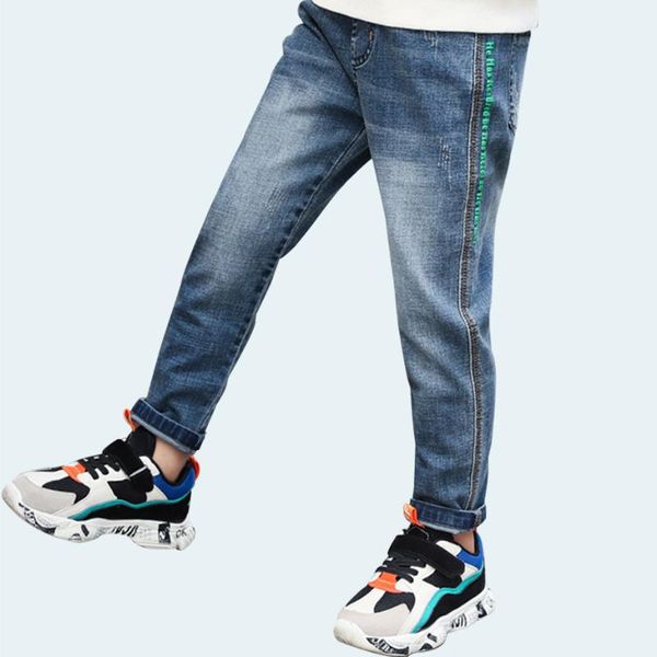 

jeans for boy letter pattern child striped kids casual style children's clothing 6 8 10 12 14, Blue