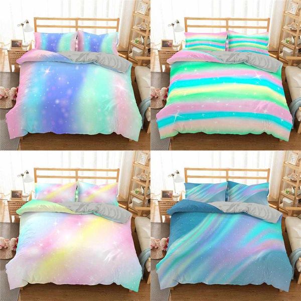 Crianças Colorful Glitter Bedding Set Mulheres Meninas Brilhando Duveta Capa Com Pillowsham 2/3 Peça Roupa de Retrocinho 210615