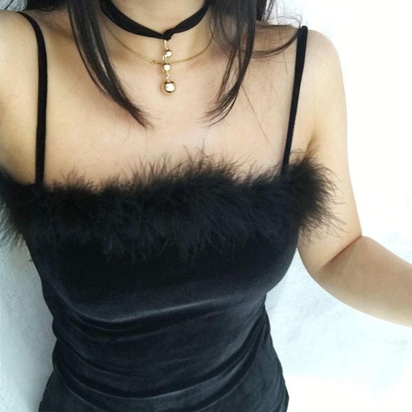 

casual dresses velvet spaghetti strap dress women sheath bodycon faux fur black mini party vestido elegant, Black;gray