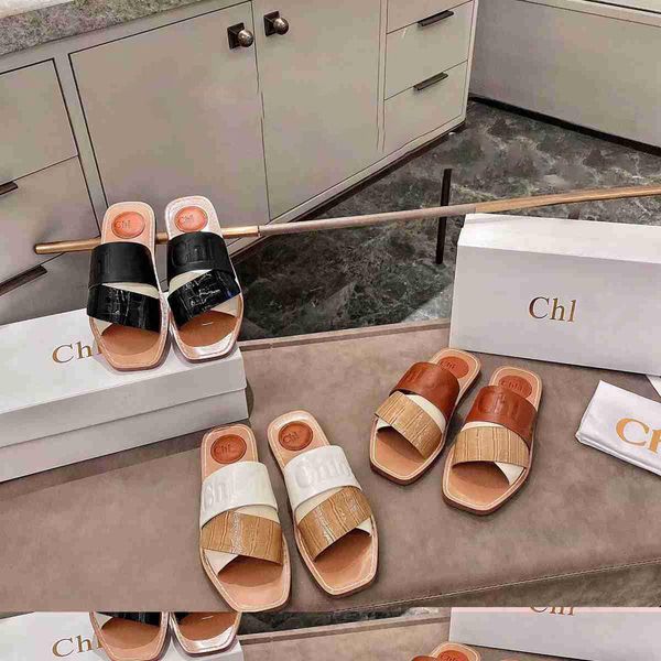 

women pattern lace slippers fahsion summer ladies leather slides shoes flip flops loafers r luxurys flat beach sandals with box size 35-42, Black