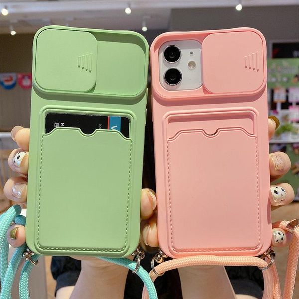 

cell phone pouches card bag lanyard case for 11 12 pro max mini xs x xr 8 7 plus camera protection crossbody strap back cover