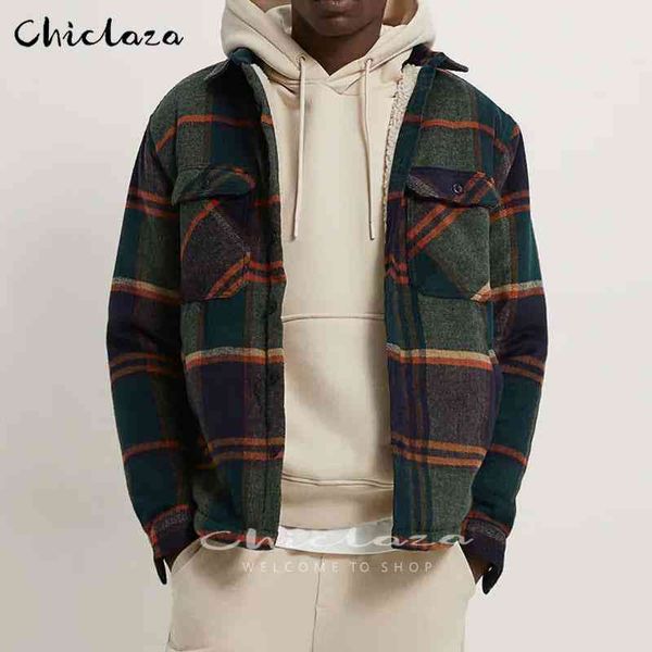 

plaid et men's autumn winter casual fce warm slim fit shirt coats male, Black