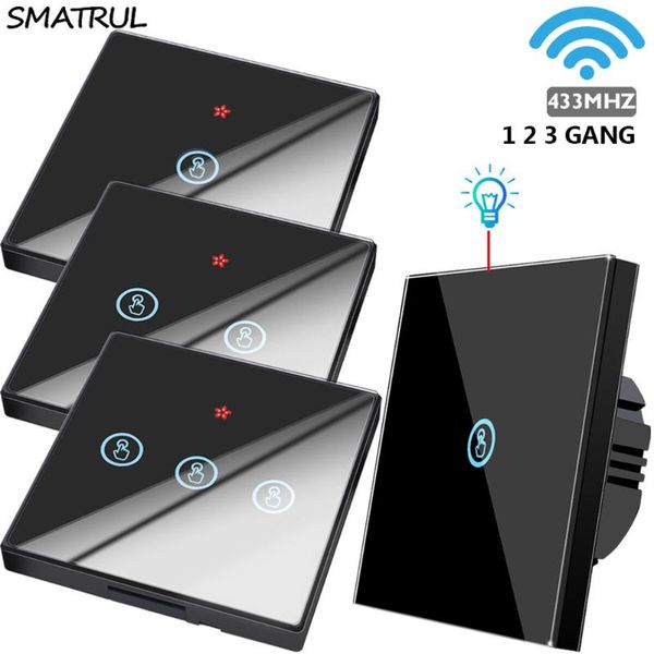 

smart home control smatrul 1 2 3 gang wireless touch light switch 433mhz rf remote glass screen wall panel 110v 220v led lamp on off
