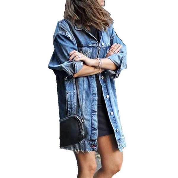 

women's jackets denim jacket coat women ripped hole outwear bule long casual womens streetwear overcoats, Black;brown