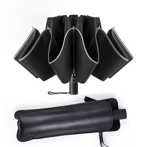 Automatischer umgekehrter Faltgeschäft mit reflektierenden Streifen-Regenschirmen für Männer und Frauen, winddichter männlicher Sonnenschirm