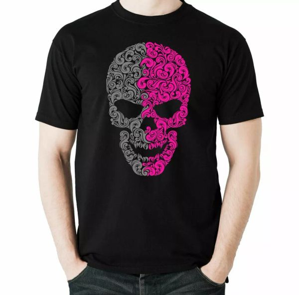 

skull t-shirt patterned fun mens biker motorcycle motorbike two, White;black