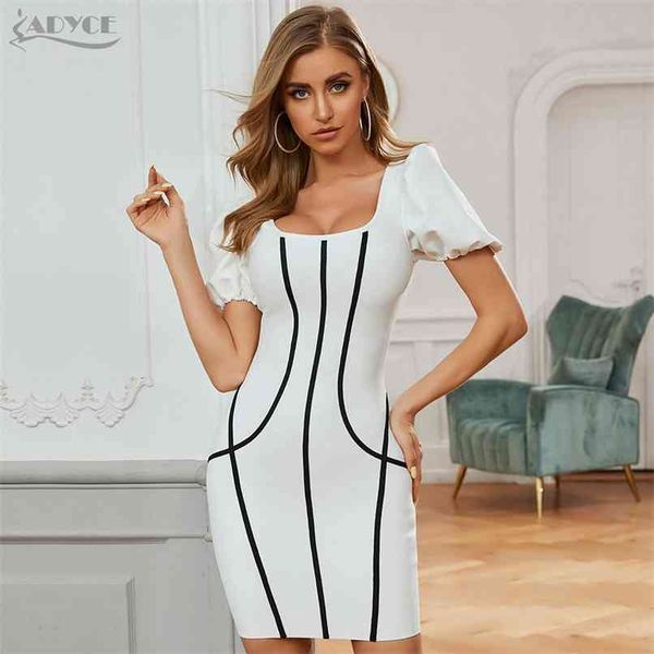 

winter women striped short sleeve club bodycon bandage dress mini white celebrity evening runway party 210507, Black;gray
