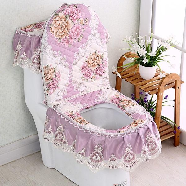 

3pcs/set toilet seat cover lace u type three-piece household bathroom cushion home decoration accessories cushion/decorative pillow