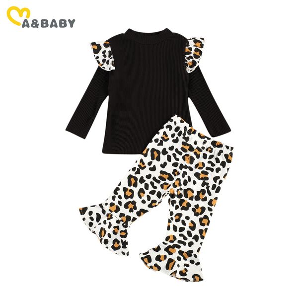 18M-5Y Primavera Autunno Toddler Infant Kid Bambino Vestiti per ragazza Set Maglioni lavorati a maglia a maniche lunghe Pantaloni a zampa di leopardo Abiti 210515