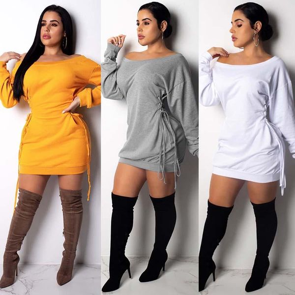 

casual dresses autumn slash neck cross criss bandage dress club women mini fashion off shoulder long sleeve party vestidos, Black;gray