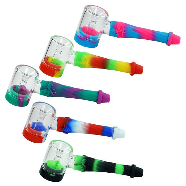 Hookahs 5 '' Forma de martelo de vidro e silicone para cachimbo de mão Acessórios de fumaça de cachimbo de cachimbo