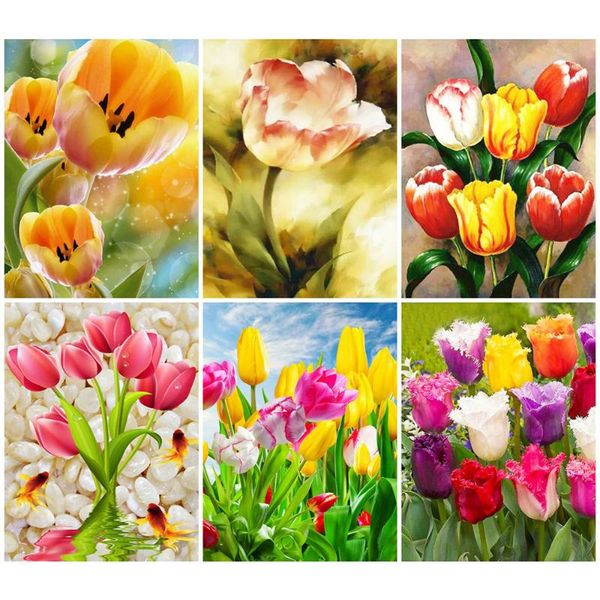

diamond painting huacan flower full square arrival mosaic tulip decorations for home embroidery floral handmade gift