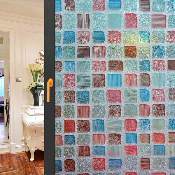 

window stickers color mosaic film non-adhesive privacy films static stained decor home removable tinting glass 3d sticker