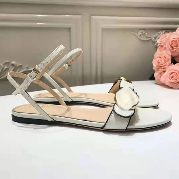 

2021 fashion designer lady flat sandals metal buckle logo original luxury elegant, Black