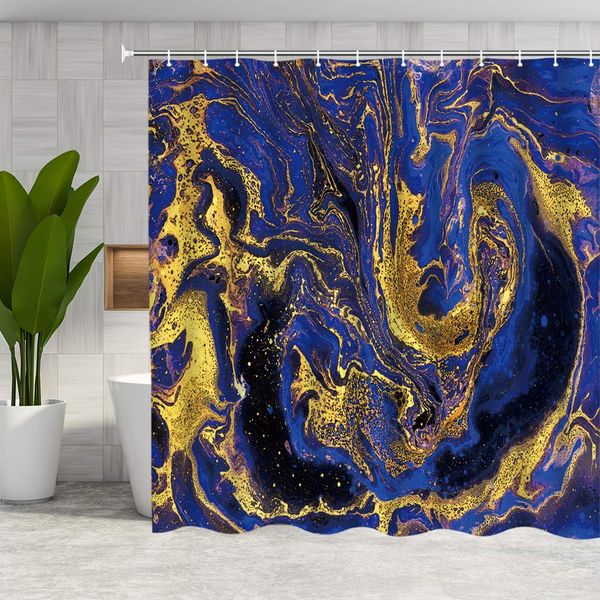 

marble shower curtain blue background golden texture bathroom curtain fabric bathroom accessories polyester with hooks