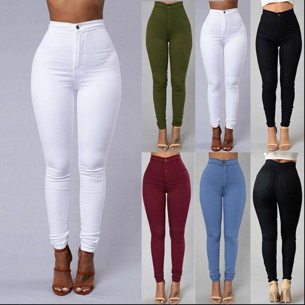 

women jeans high waist stretch denim pants trousers skinny rose solid casual pencil autumn plus size s 3xl, Blue