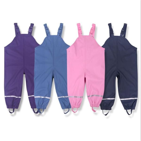 

jumpsuits children boys and girls outdoor pu leather plus velvet jacket windproof waterproof rain pants, Blue