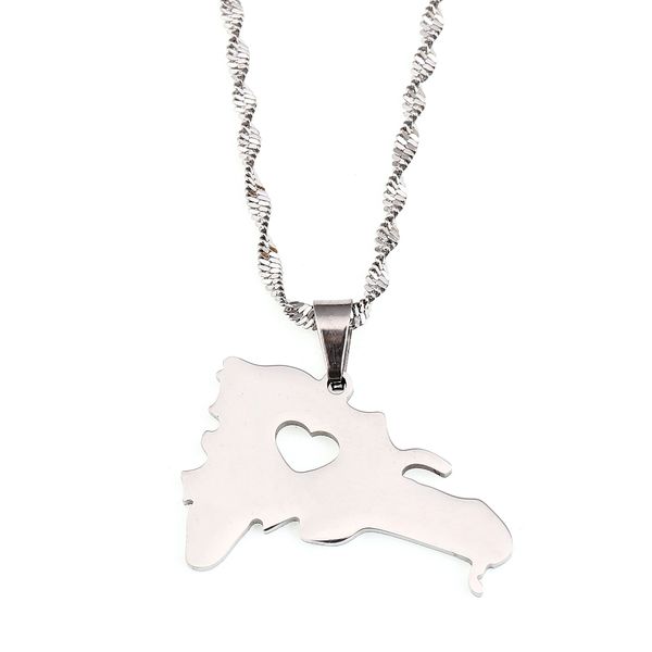 

the dominican republic map pendant necklaces for women gold color heart jewelry maps of dominican necklace, Silver