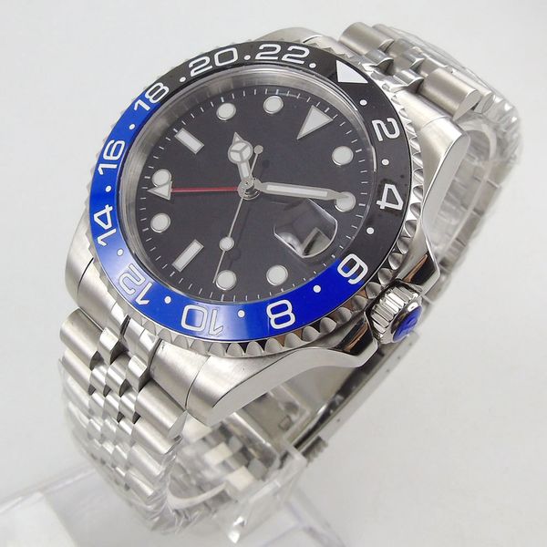 

40mm dreamrui black dial sapphire ceramic beam jubilee gmt automatic watch, Slivery;brown