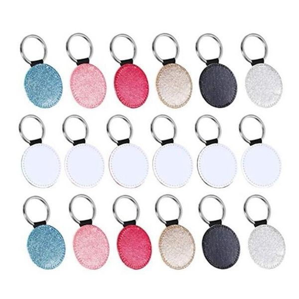 

hooks & rails 15pcs sublimation blank keychain pu leather round heat transfer keyring for