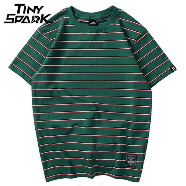 

harajuku stripe t shirt men casual t-shirt short sleeve summer hip hop tshirt streetwear casual tees black white green 210722, White;black