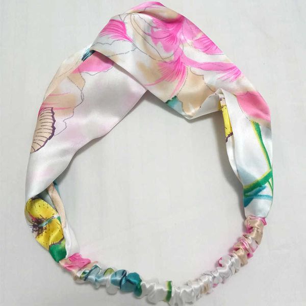 100% Real Mulberry Headband Senhora Senhora Scrunchie Multicolor Banda de Cabelo Hoop Headwear Envoltório Turbante Bandagem de Maquiagem Bandanas X0722