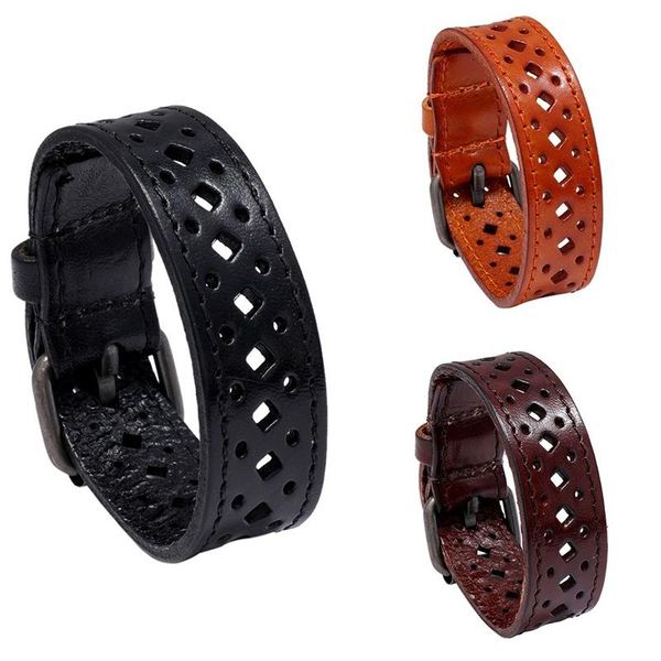 

charm bracelets pu leather bracelet retro hollow men's wide, Golden;silver