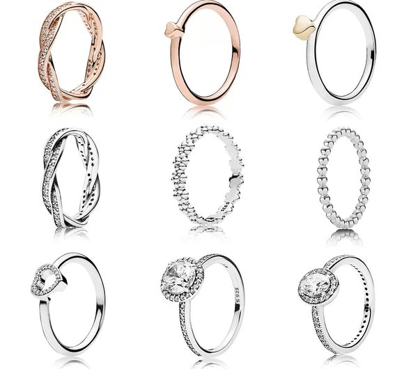 

genuine new s925 sterling silver fit pandora rose gold ring classic bead love heart blue turquoise crysta charm for bracelet diy beads charm, Slivery;golden