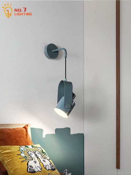 

nordic designer industrial adjustable wall lamp led e27 black/white/bule simple modern mounted bedroom bedside corridor bar lamps
