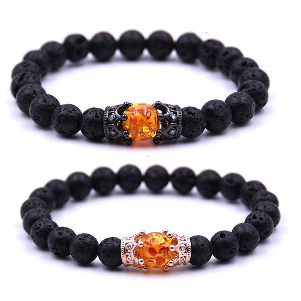

bracelet fashion crown bracelet's 8mm volcanic stone beaded lovers bracelet jewelry, Golden;silver