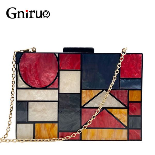 

evening bags 2021 brand acrylic patchwork handbags vintage women messenger geometric pattern clutches party prom purse