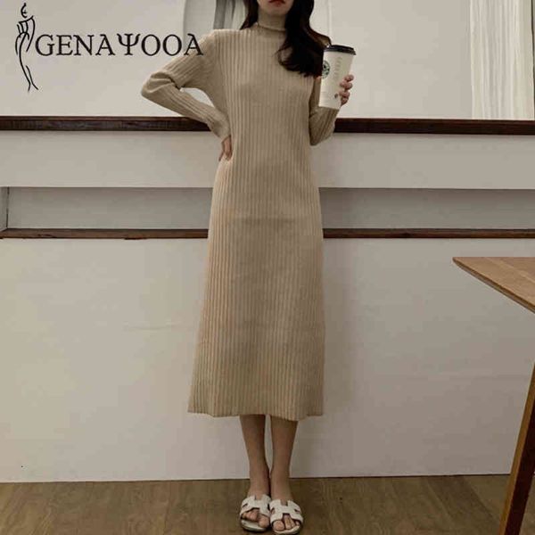 

genayooa knitting bodycon women long sleeve autumn winter turtleneck sweater dress pullover korean vestido ukraine 210417, Black;gray