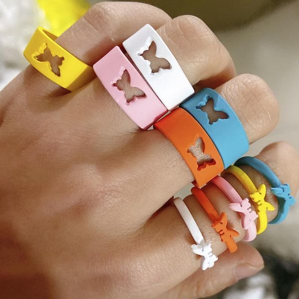 

wedding rings 2021 european and american fashion butterfly ring ladies open jewelry 2-piece set women, Slivery;golden