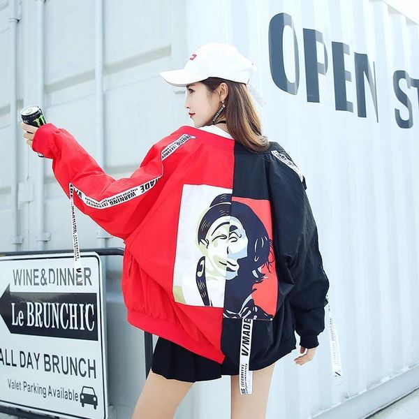 

women's baseball jacket for autumn 2021 spring and korean version of loose zipper casual trend jackets, Black;brown
