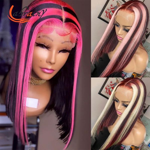 

lace wigs 13x6 99j burgundy short bob hd frontal human hair red pre plucked full 613 blonde color front woman, Black;brown