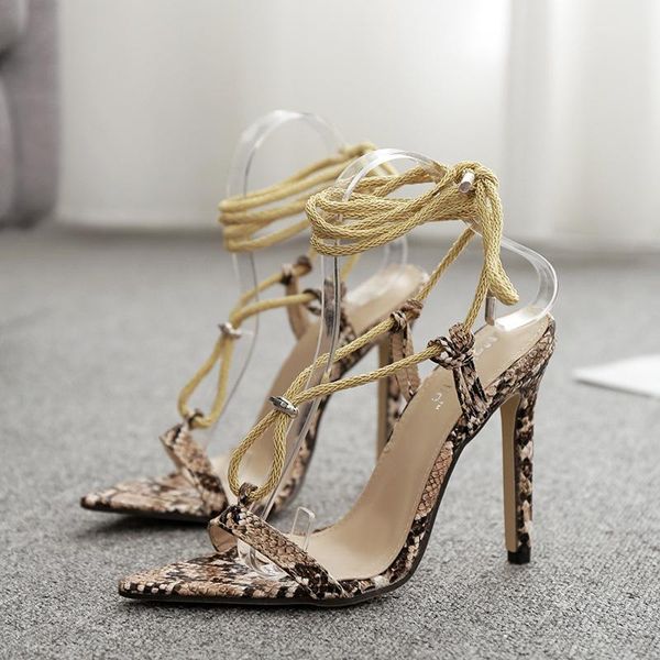 

large size europe and the united states pointed cross straps snake pattern thin high heel women sandals, Black