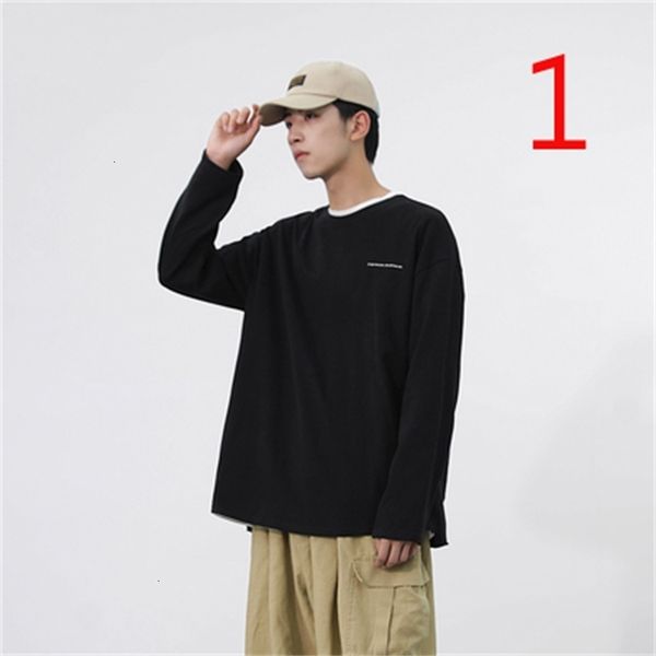 

men's t-shirts autumn small fresh letter printing solid color loose round neck t-shirt long sleeves 6cqk, White;black
