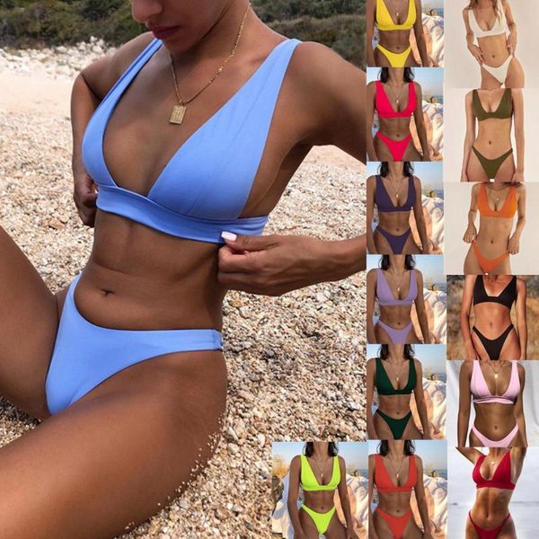 

women's swimwear bikini mujer solid color women push up brazilian bathing suit beach wear 2 piece swimsuit black white set, White;black