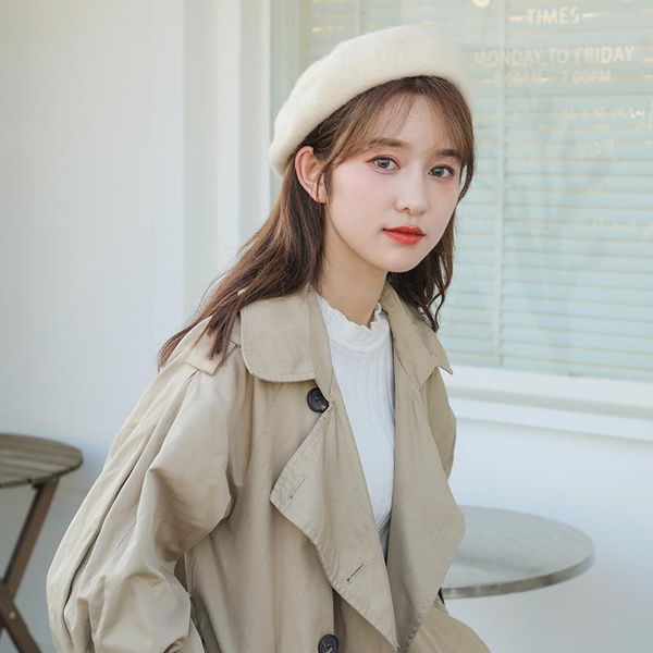 

berets 2021 trend solid color wool beret ladies candy woolen hat pumpkin military decoration matching shopping, Blue;gray